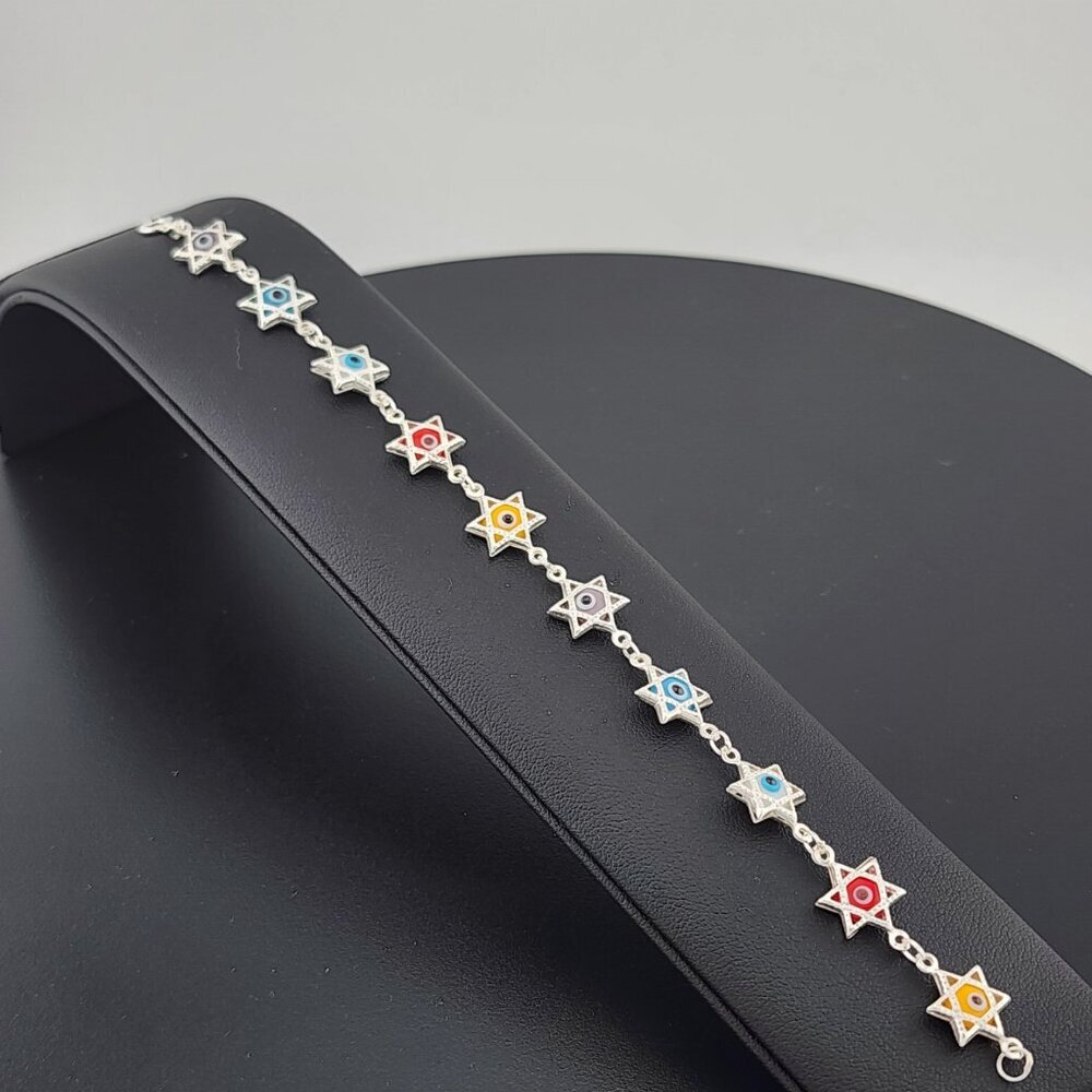 Dainty Multi Star Evil Eye Bracelet in 925 Sterling Silver - Picture 3 of 10